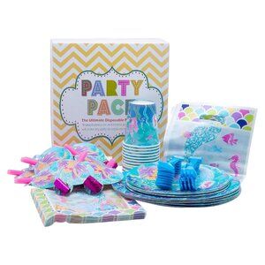 Mermaid Theme Party Pack--Plates, cups, party favors & Bags, fork, Spoon for 10